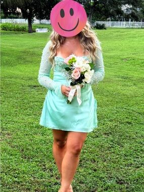 Oh Polly | Dresses | Oh Polly Embellished Halterneck Mini Dress In Aqua Blue  Regular Length